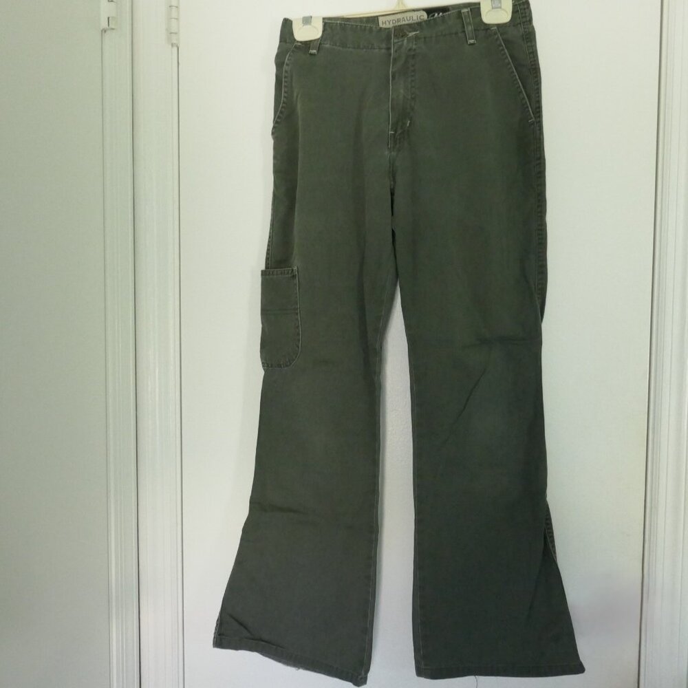 Y2K Hydraulic olive green flare leg bell bottoms khakis casual pants size 6